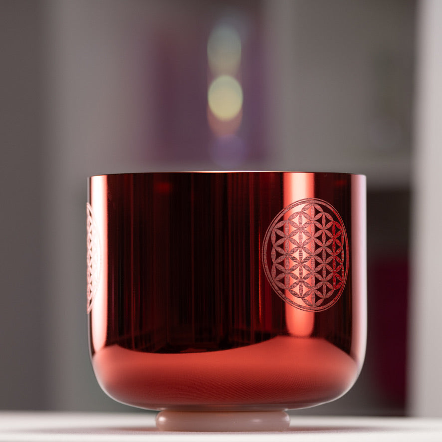 9" C+10 Orange Blossom Singing Bowl with Flower of Life, Perfect Pitch