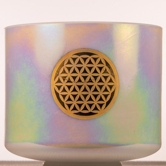 Mother of Platinum etched with 24k Gold Flower of Life Crystal Singing Bowl 