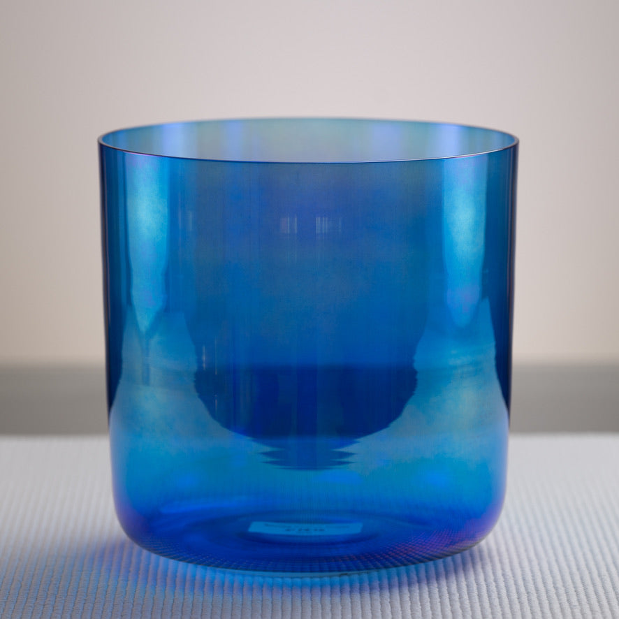 8" F#-10 Sapphire Color Crystal Singing Bowl, Prismatic, Perfect Pitch, Sacred Singing Bowls
