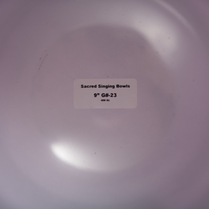 9" G#-23 Purple Dream Frosted Crystal Singing Bowl, Silver inside