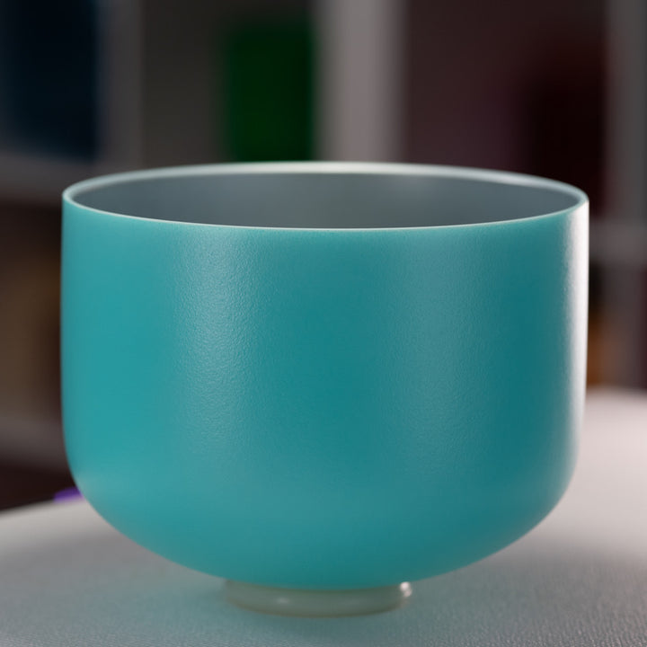 12" C+5 Frosted Turquoise Tide Crystal Singing Bowl with Silver inside