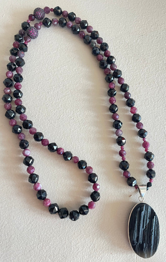 Pink & Black Tourmaline Mala