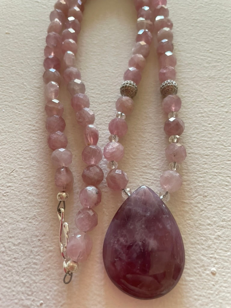 Madagascar Rose Quartz Necklace, Long