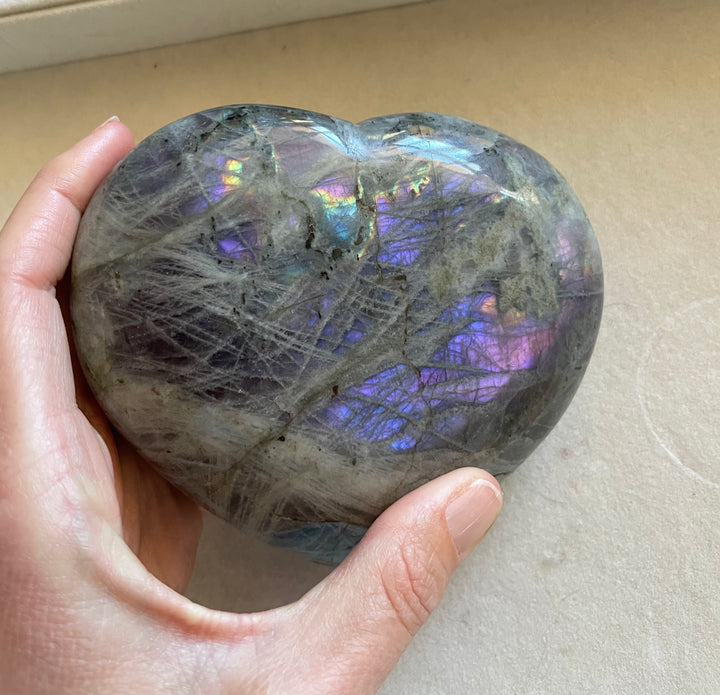 Large Labradorite Heart with Purple Flash