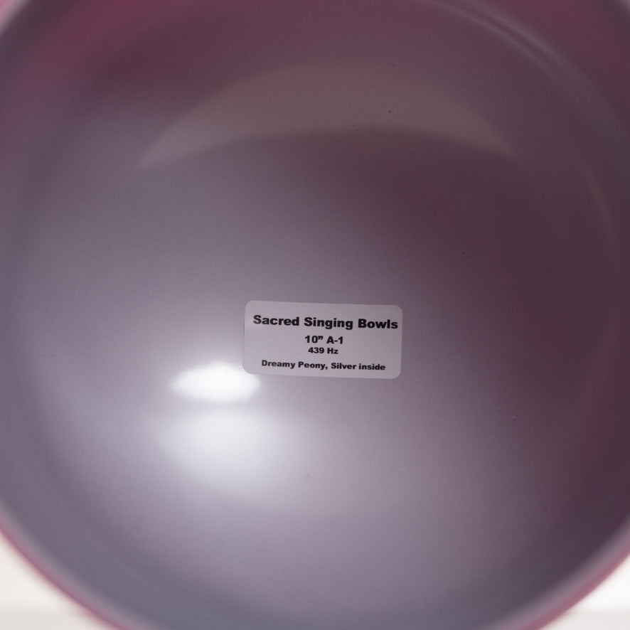 10" A-1 Dreamy Peony Frosted Crystal Singing Bowl, Silver inside