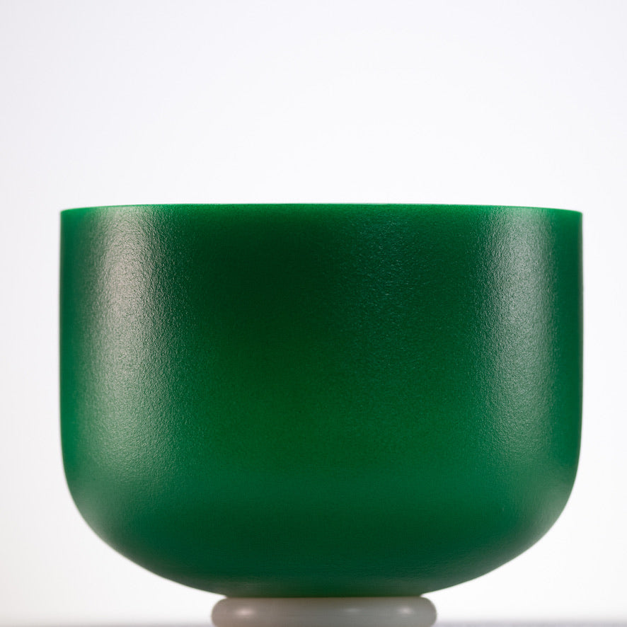 10" C#+7 Emerald Heart Frosted Crystal Singing Bowl, Silver inside