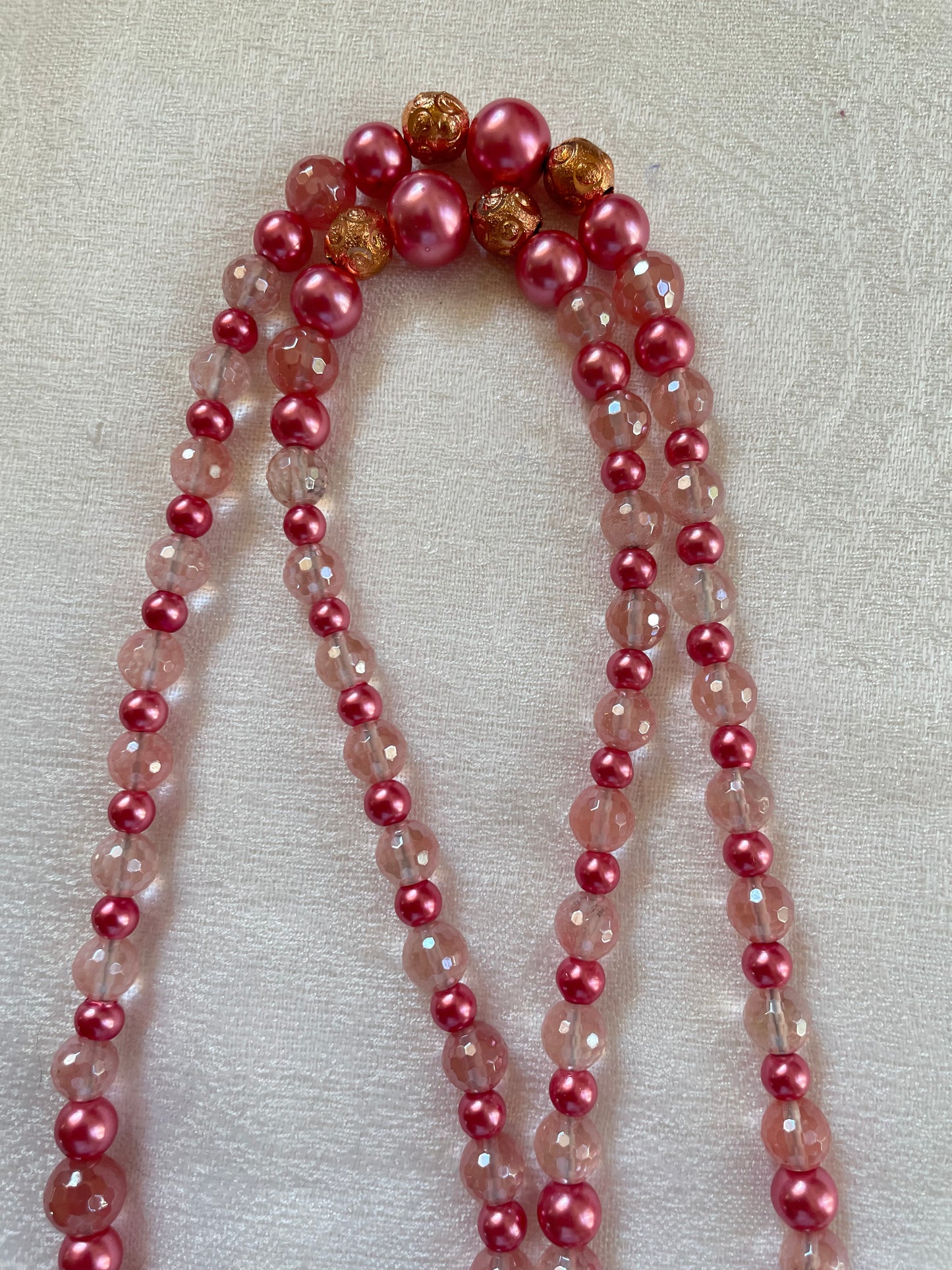 Faceted Pink Agate & Pearl Mala