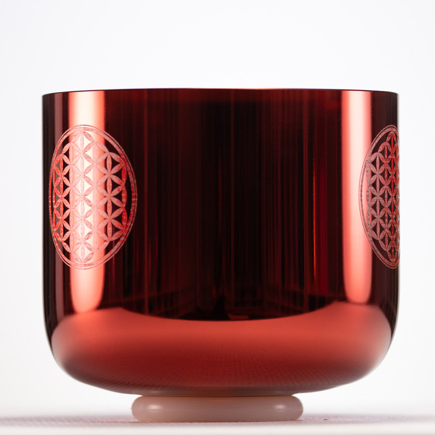 9" C+10 Orange Blossom Singing Bowl with Flower of Life, Perfect Pitch