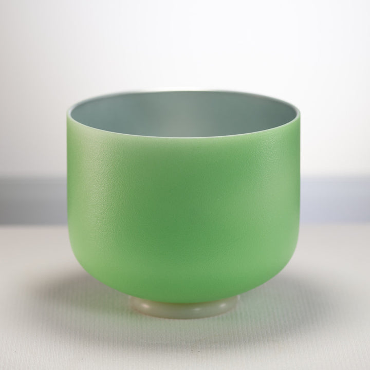 9" F+6 Peaceful Garden Frosted Crystal Singing Bowl with Silver inside
