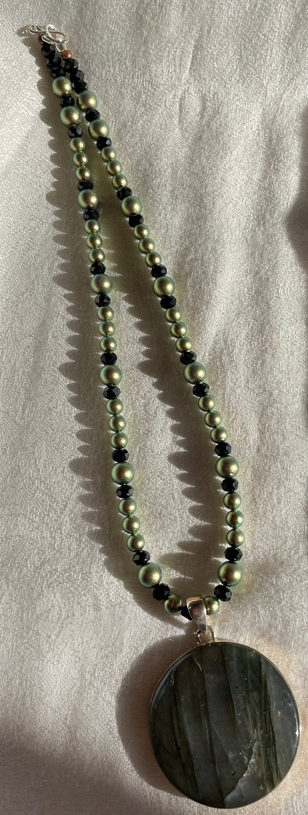 Glass Bead Necklace with Large Labradorite pendant