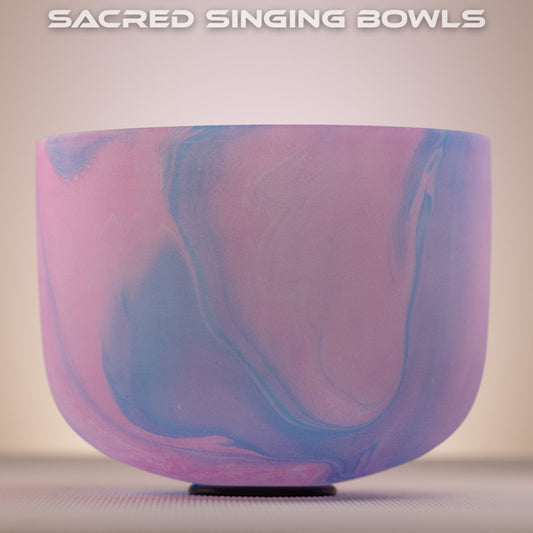 10" A+8 Pink Blue Swirl Frosted Crystal Singing Bowl, Perfect Pitch, Sacred Singing Bowls