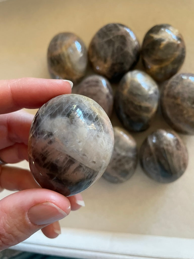 Dark Moonstone Palm Stones