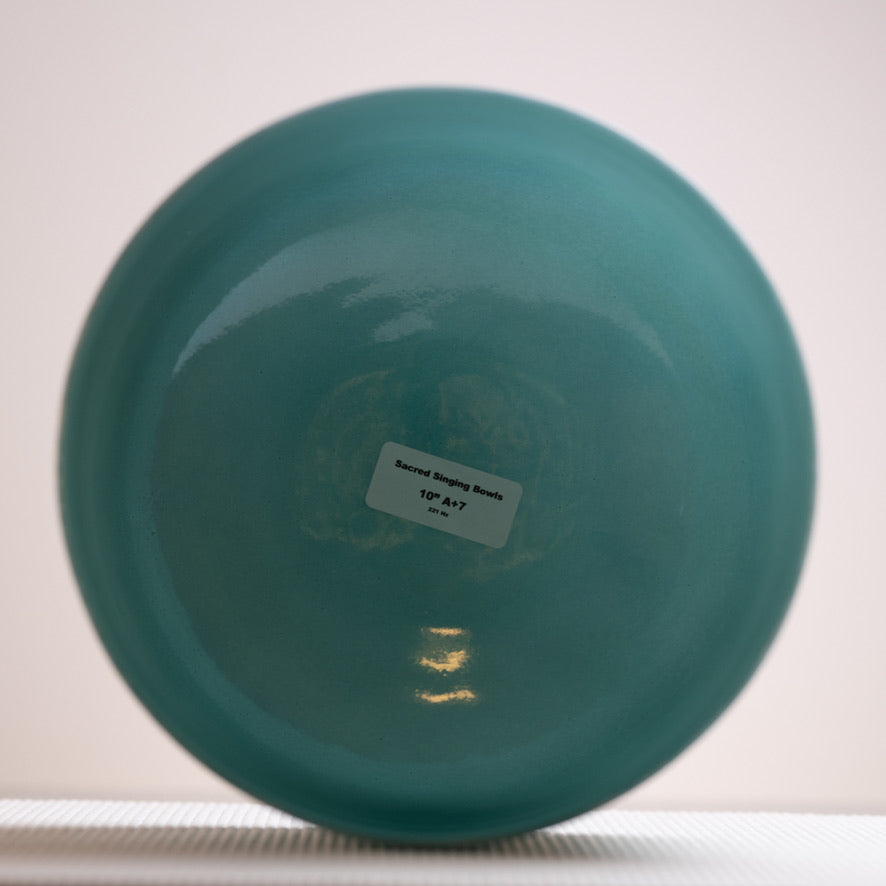 10" A+7 Teal Sapphire Color Crystal Singing Bowl, Pearlescent, Perfect Pitch, Sacred Singing Bowls
