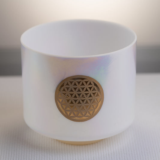 9" C-40 Mother of Platinum etched with 24k Gold Flower of Life Crystal Singing Bowl, Crystal Tones™