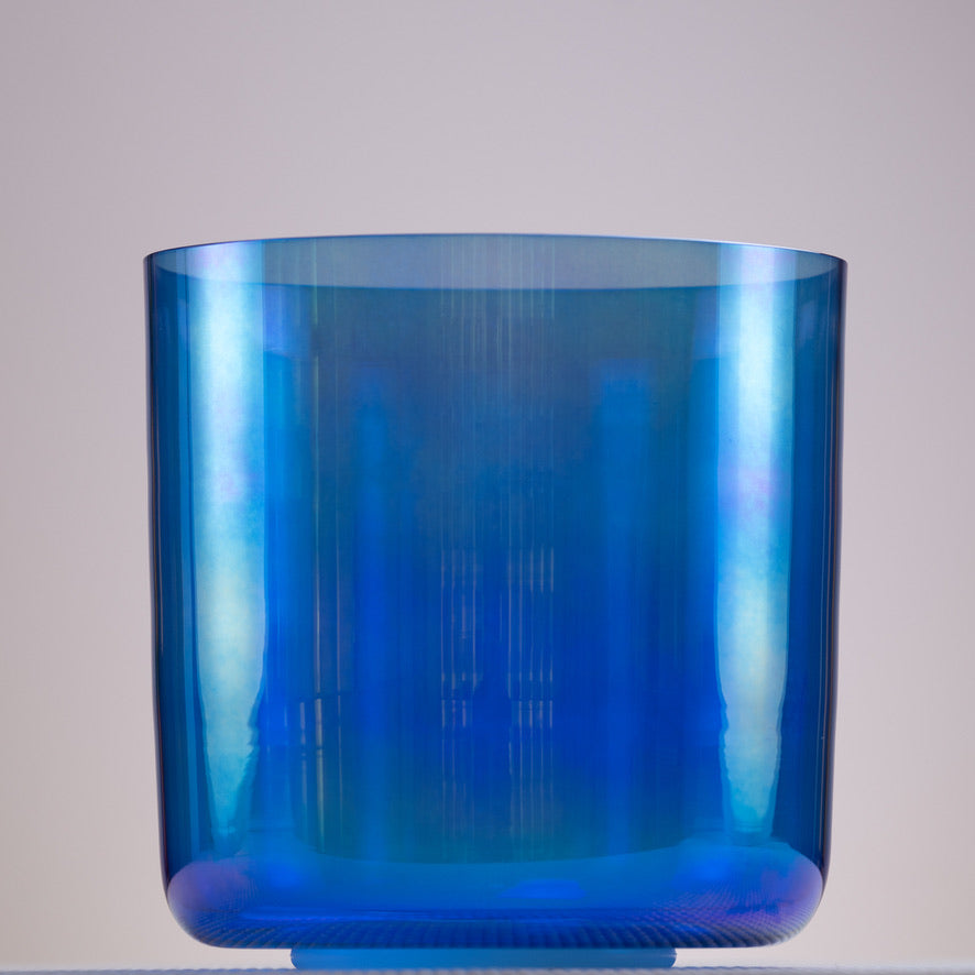 8" F#-10 Sapphire Color Crystal Singing Bowl, Prismatic, Perfect Pitch, Sacred Singing Bowls