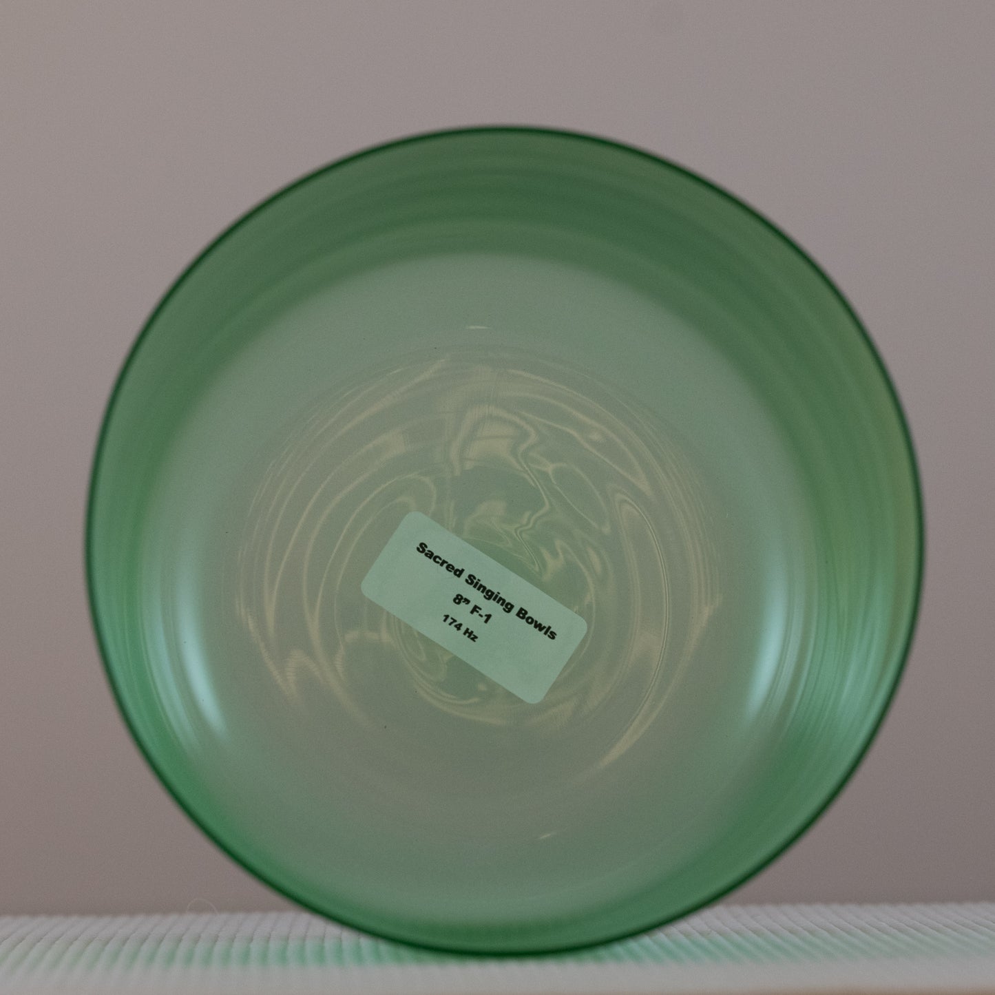 8" F-1 Emerald Green Color Crystal Singing Bowl, Lightly Frosted Outside, Perfect Pitch, Sacred Singing Bowls