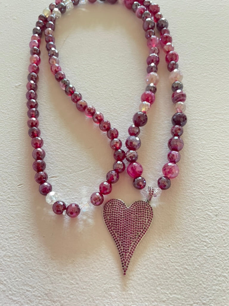 Dark Pink Agate Mala