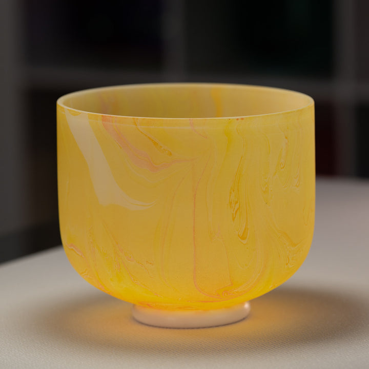 9" F#-24 Yellow Swirl Frosted Crystal Singing Bowl