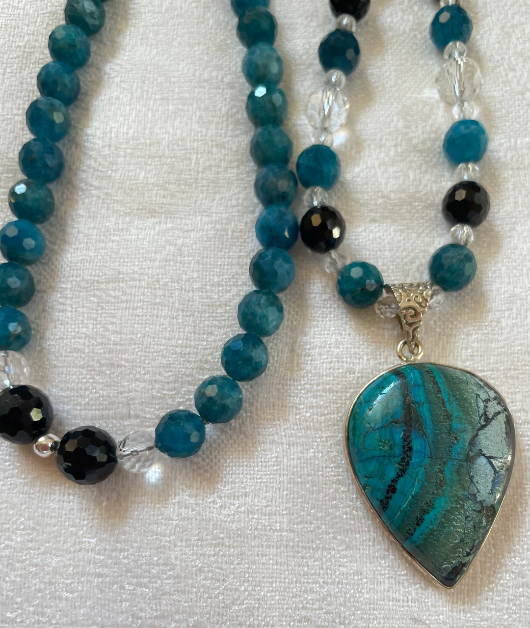 Faceted Apatite Mala with Apatite Pendant