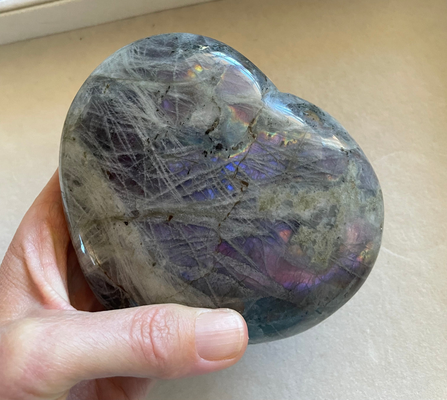 Large Labradorite Heart with Purple Flash