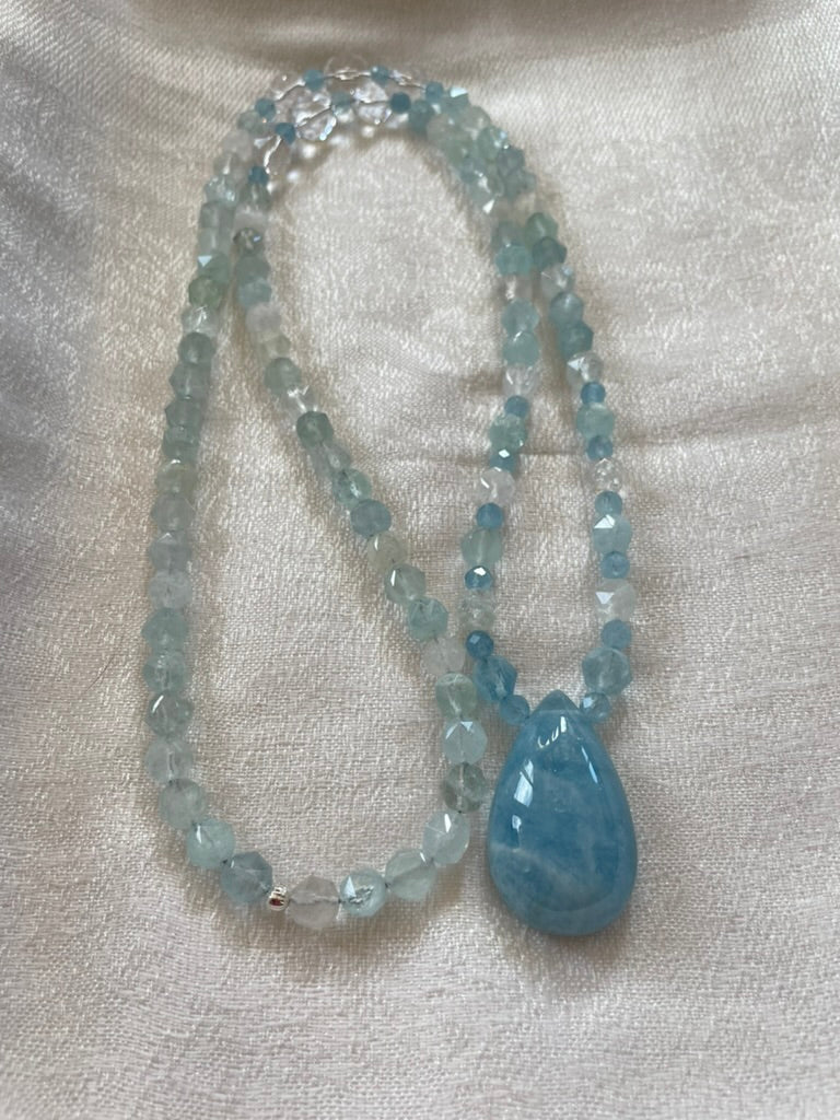 AAA Faceted Aquamarine Mala