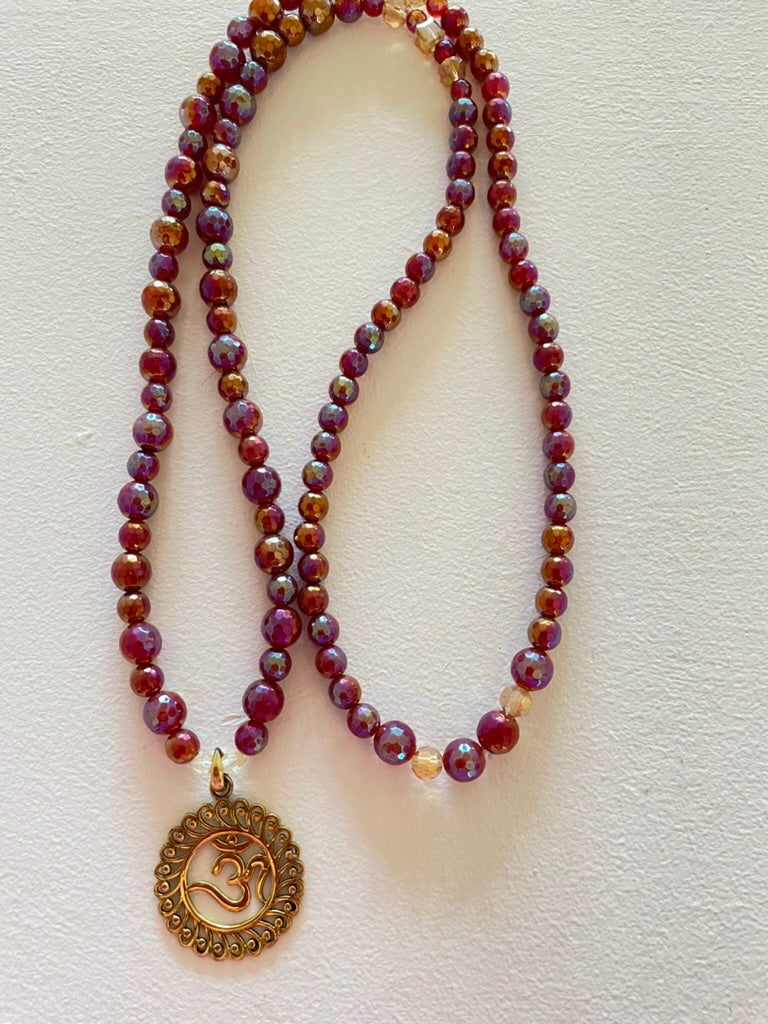 Faceted Carnelian Mala with Sacred Om pendant