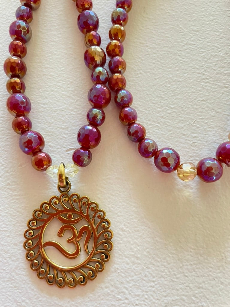 Faceted Carnelian Mala with Sacred Om pendant