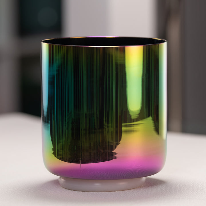 6.25" F#+9 Celestial Rainbow Crystal Singing Bowl, Perfect Pitch