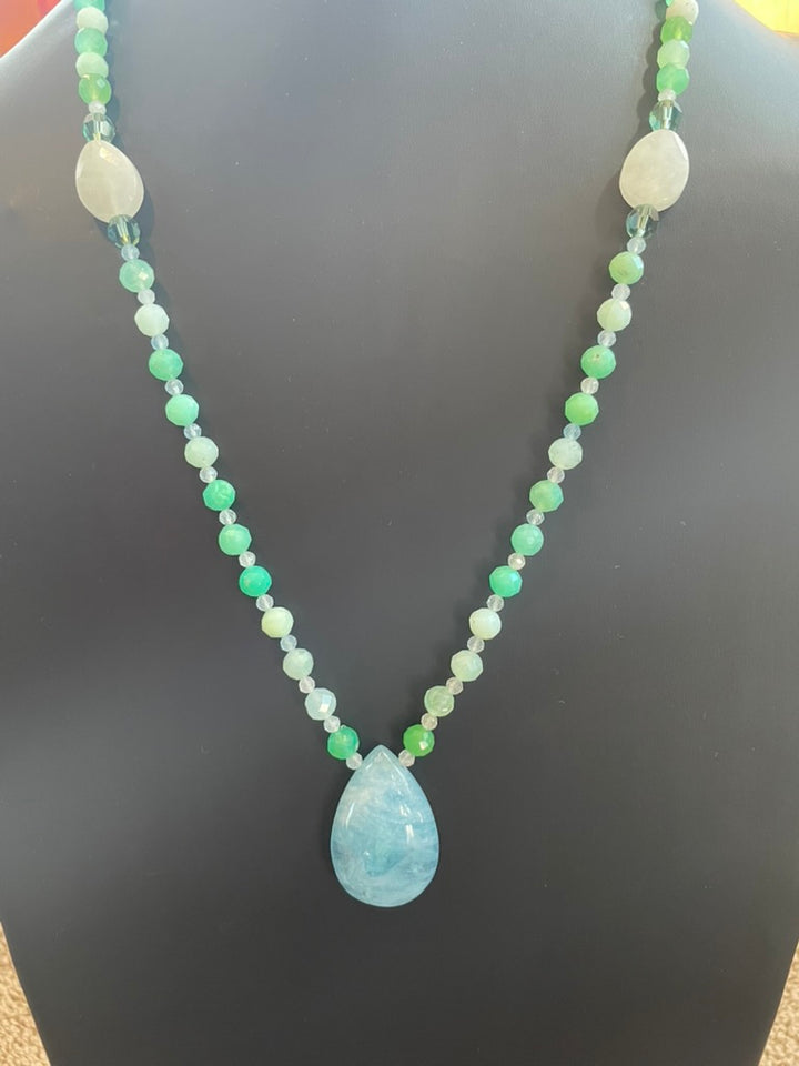 Faceted Chrysoprase and Aquamarine Mala made by Tara Kaur