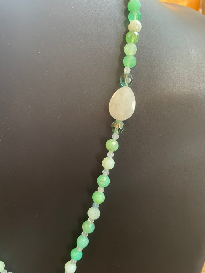 Faceted Chrysoprase and Aquamarine Mala made by Tara Kaur