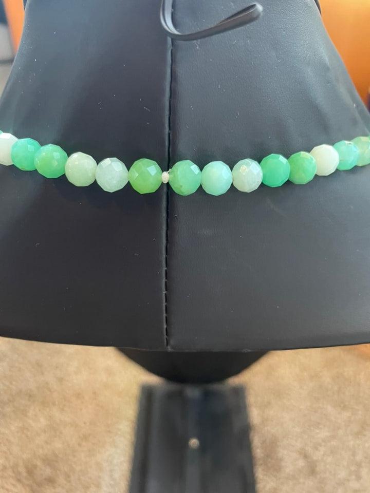 Faceted Chrysoprase and Aquamarine Mala made by Tara Kaur