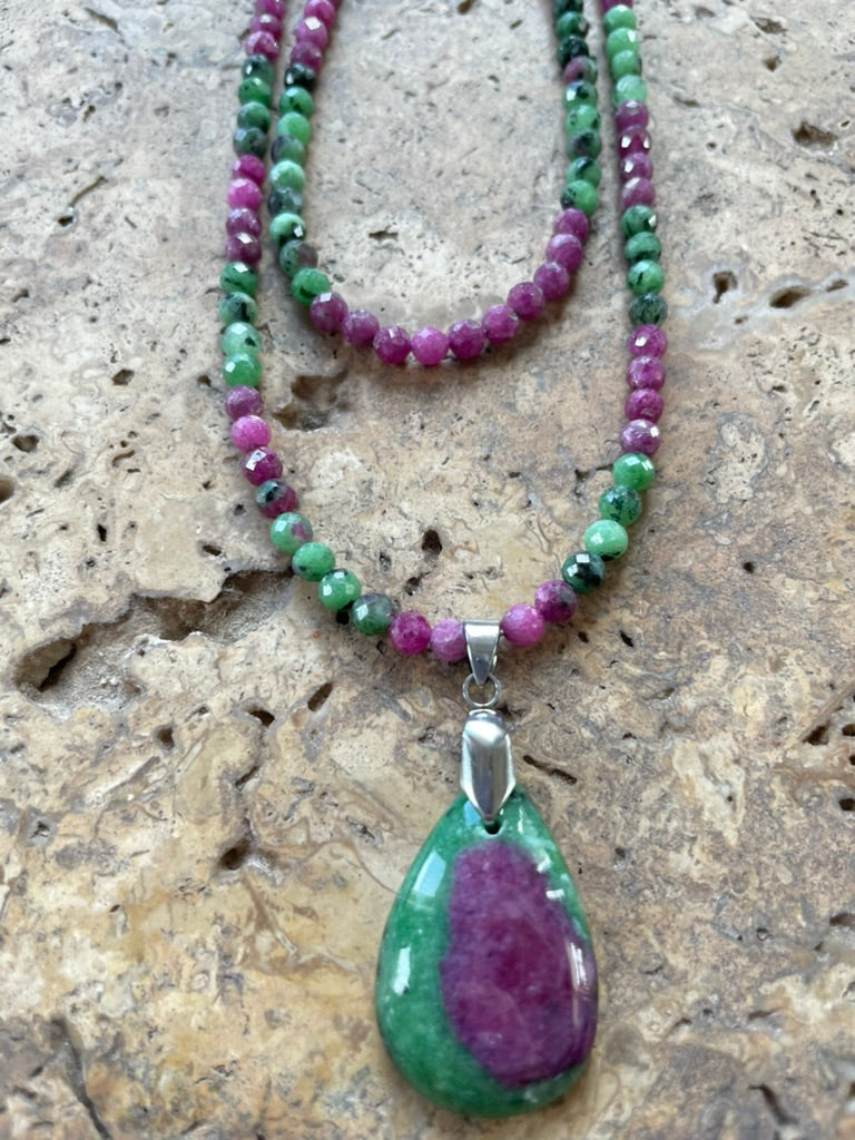 Faceted Ruby Zoisite Necklace made by Tara Kaur
