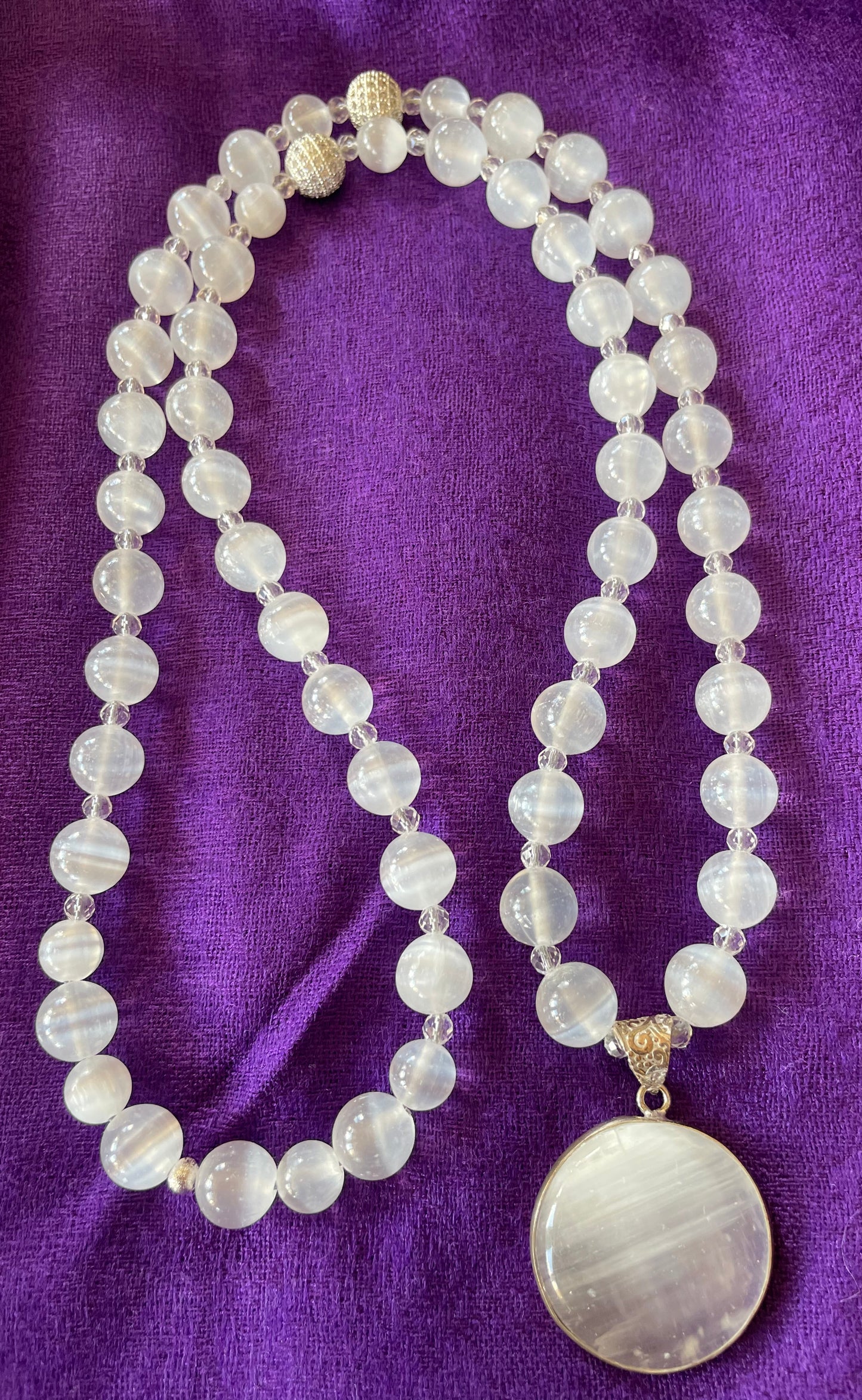 Selenite & Clear Quartz Mala