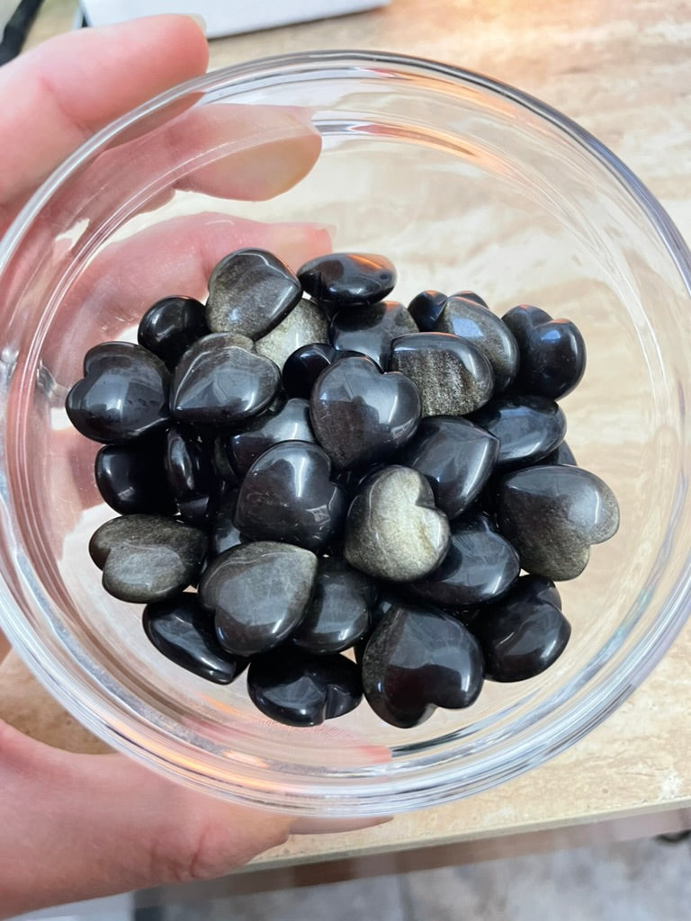 Gold sheen obsidian hearts