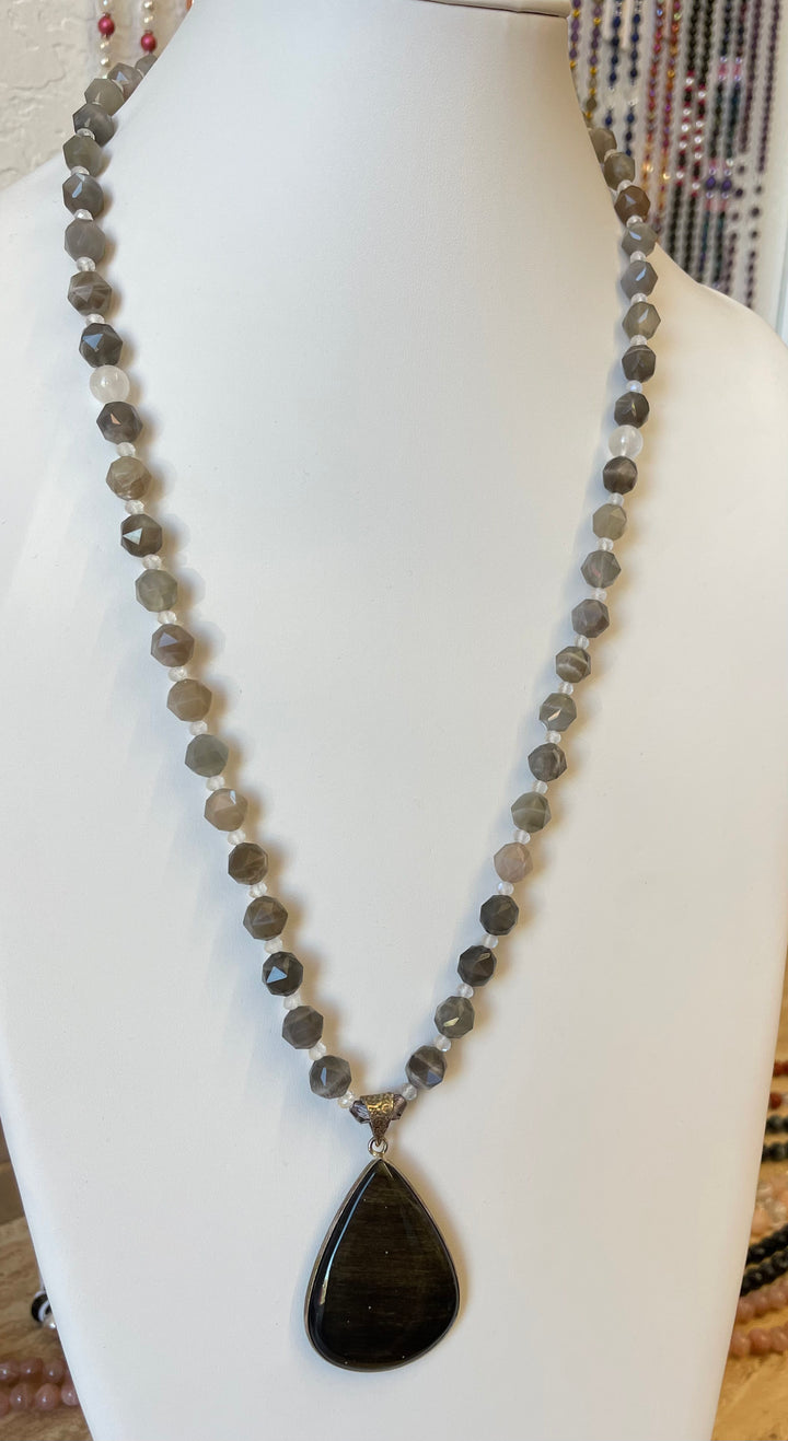 Gray and White Moonstone Mala