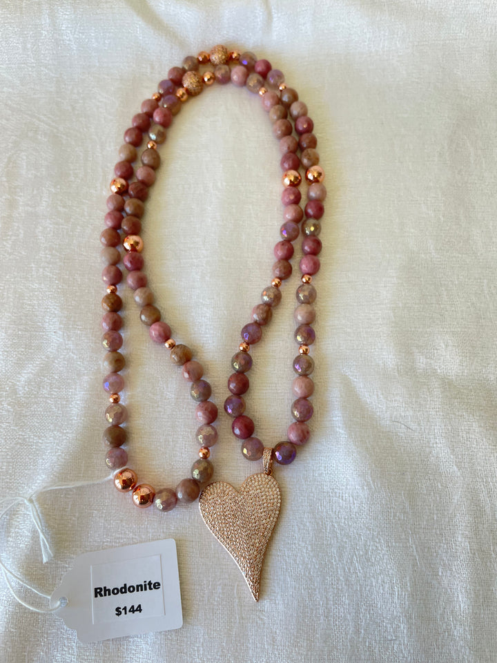 Faceted Rhodonite Mala