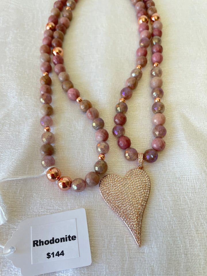 Faceted Rhodonite Mala