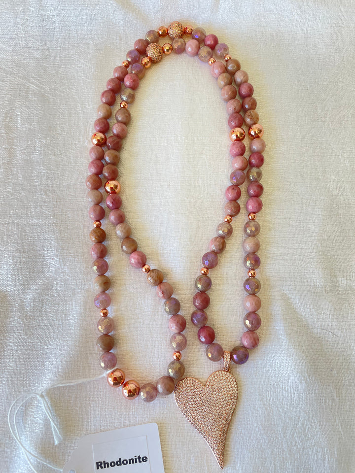 Faceted Rhodonite Mala