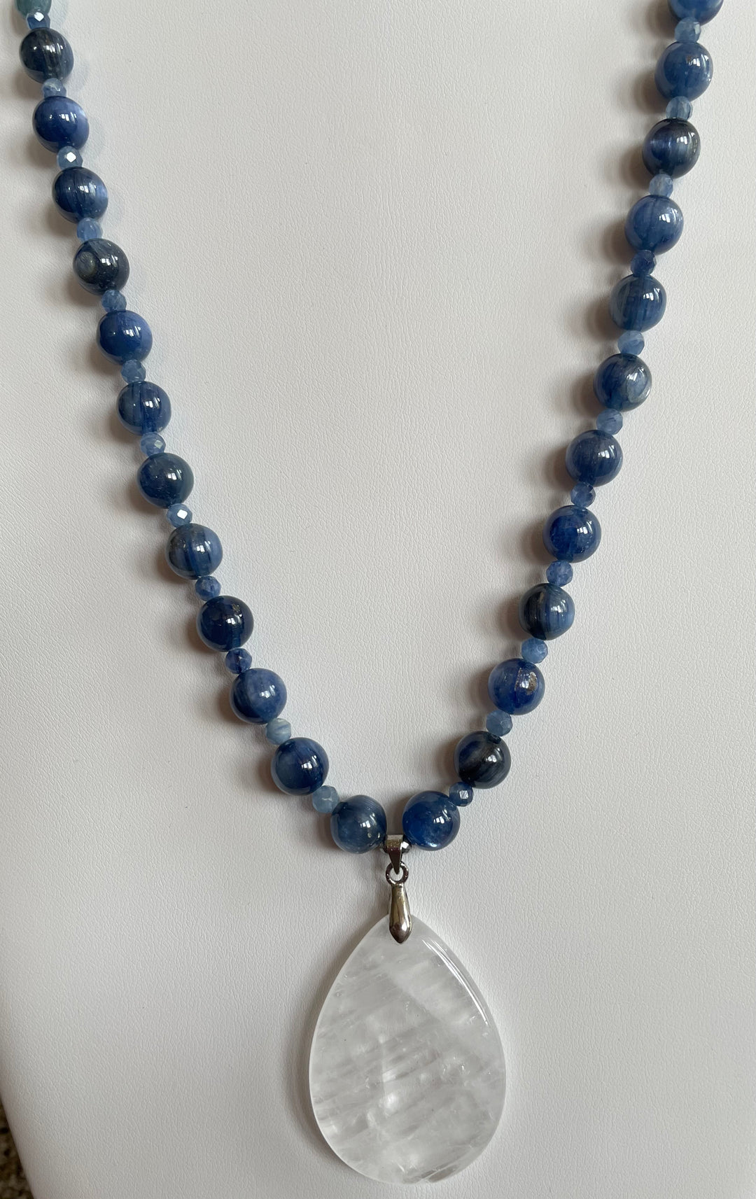 Kyanite Mala with Clear Quartz pendant made by Tara Kaur
