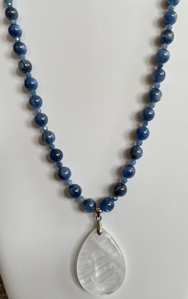 Kyanite Mala with Clear Quartz pendant made by Tara Kaur