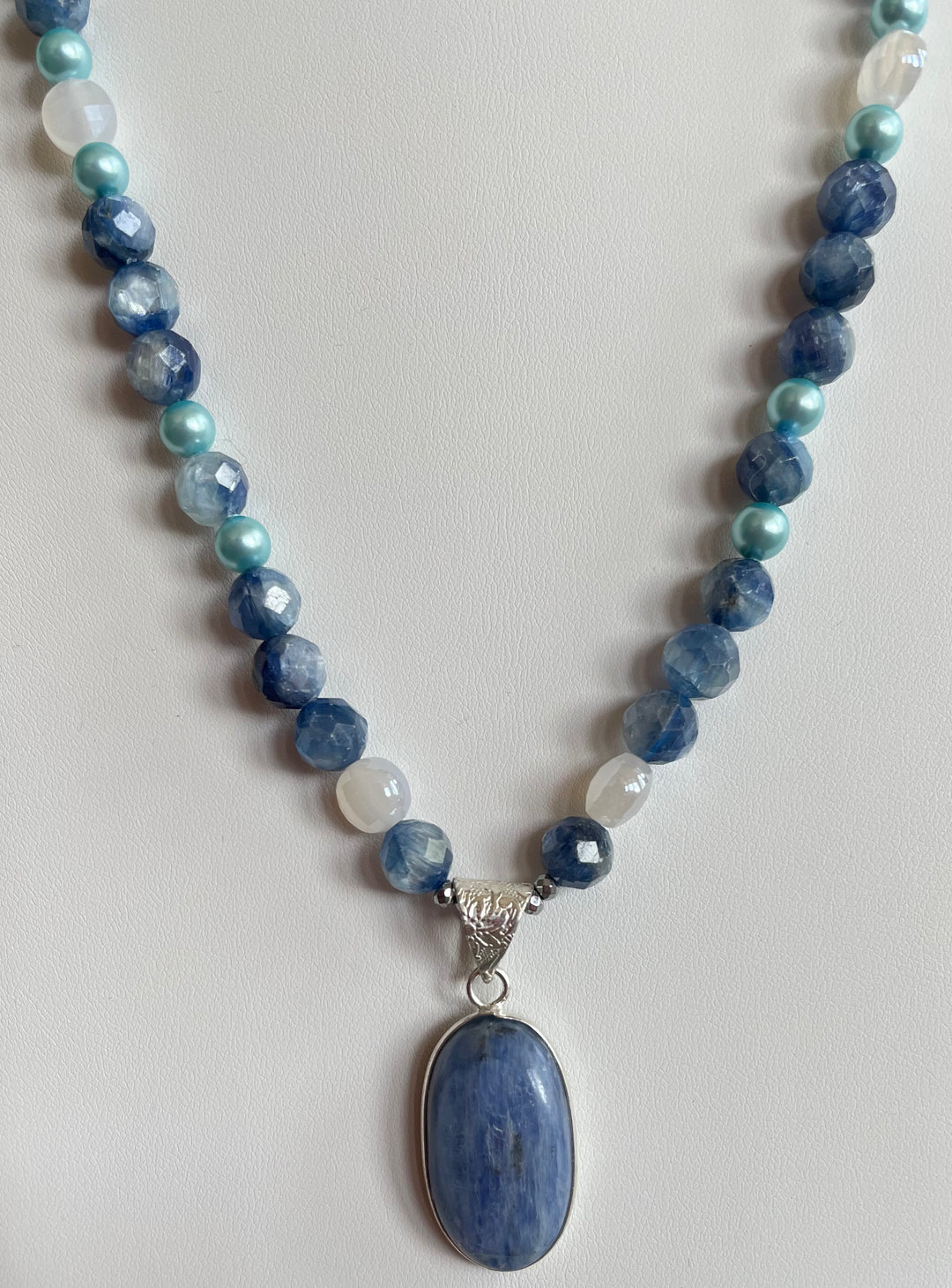 Blue & white mala necklace