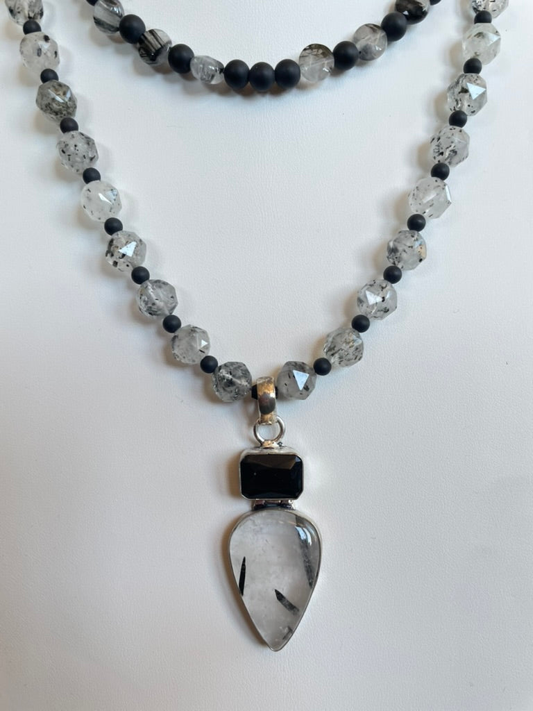 Onyx & Tourmalinated Quartz Necklace, made by Tara Kaur