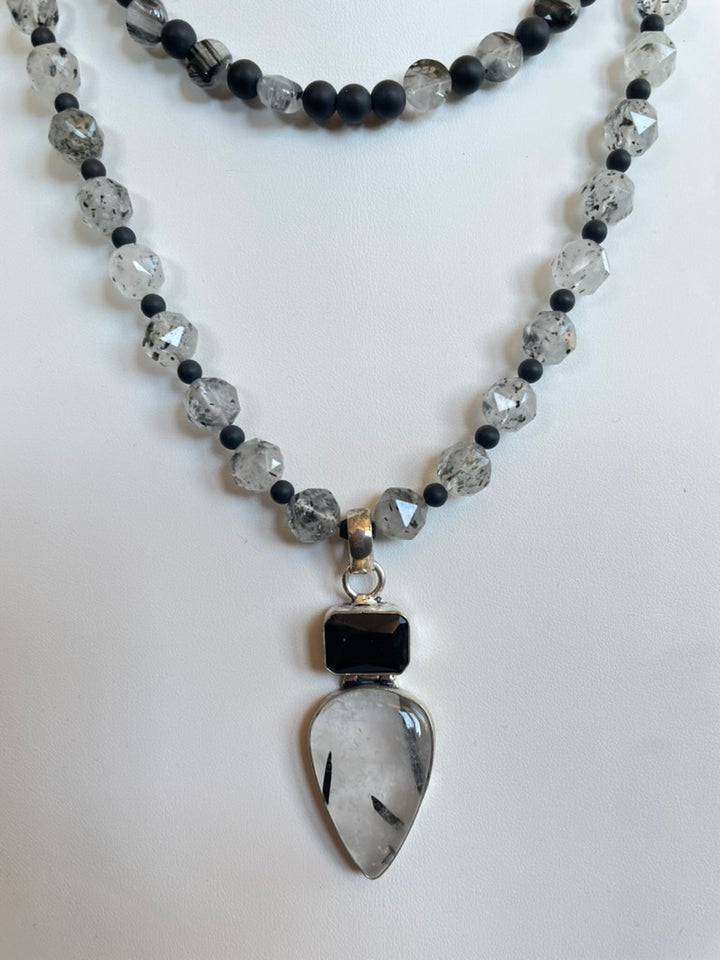 Onyx & Tourmalinated Quartz Necklace, made by Tara Kaur