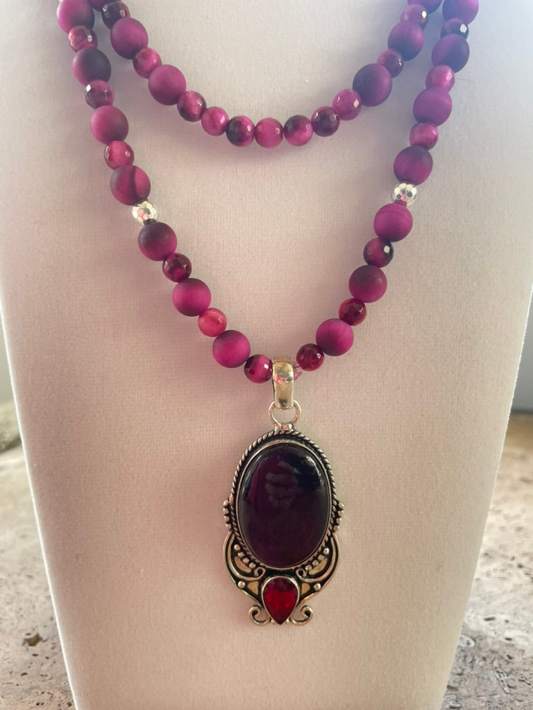 Pink Tiger Eye Necklace, 2 Layer made by Tara Kaur