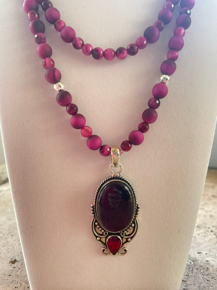 Pink Tiger Eye Necklace, 2 Layer made by Tara Kaur