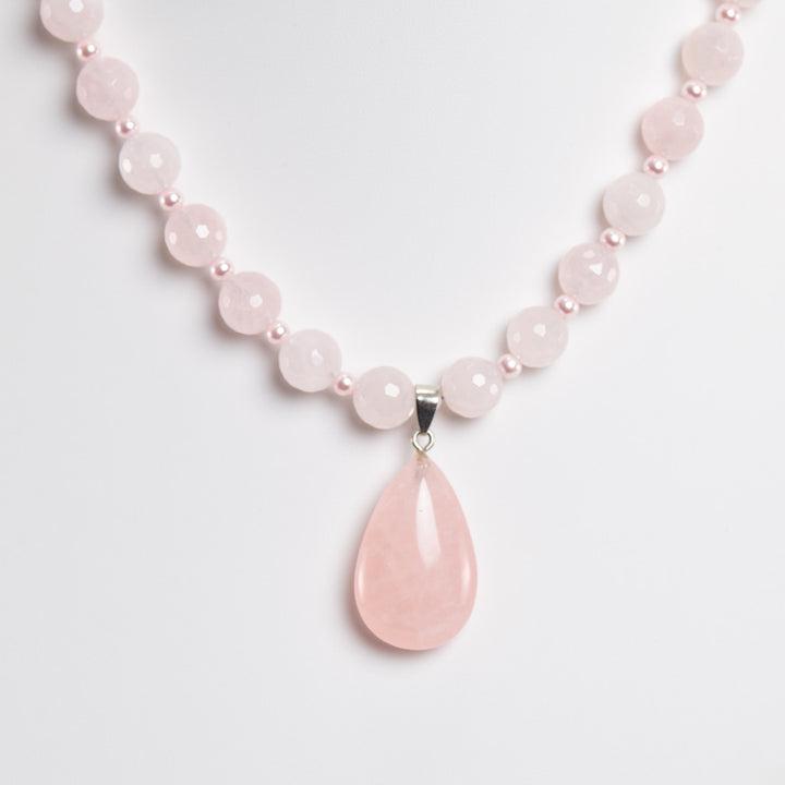 Rose Quartz necklace close up