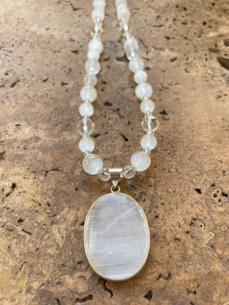 Selenite Necklace with Selenite pendant made by Tara Kaur