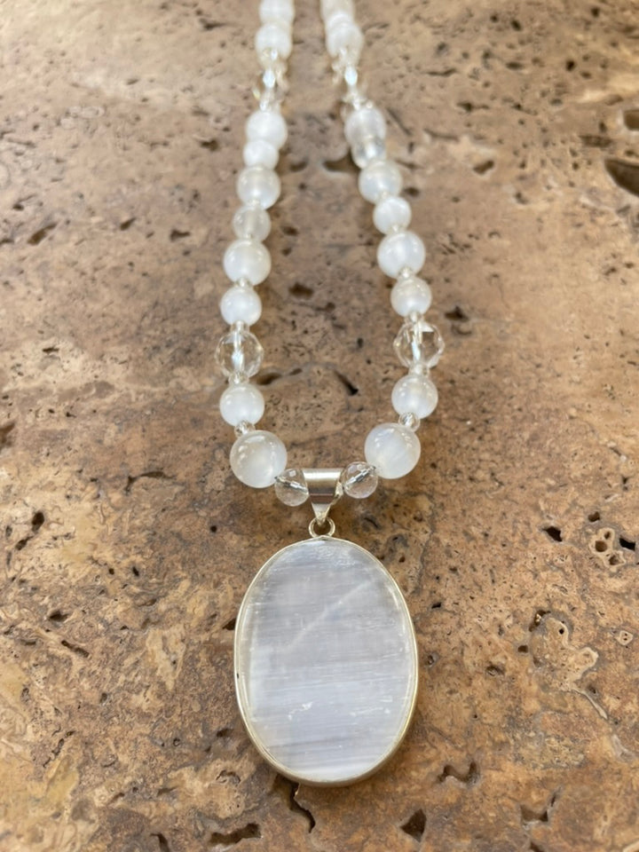 Selenite Necklace with Selenite pendant made by Tara Kaur