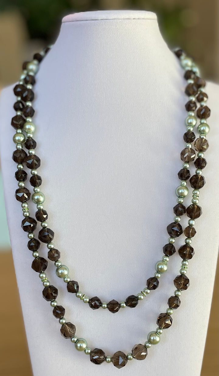 Smoky Quartz with Glass Pearl Necklace made by Tara Kaur
