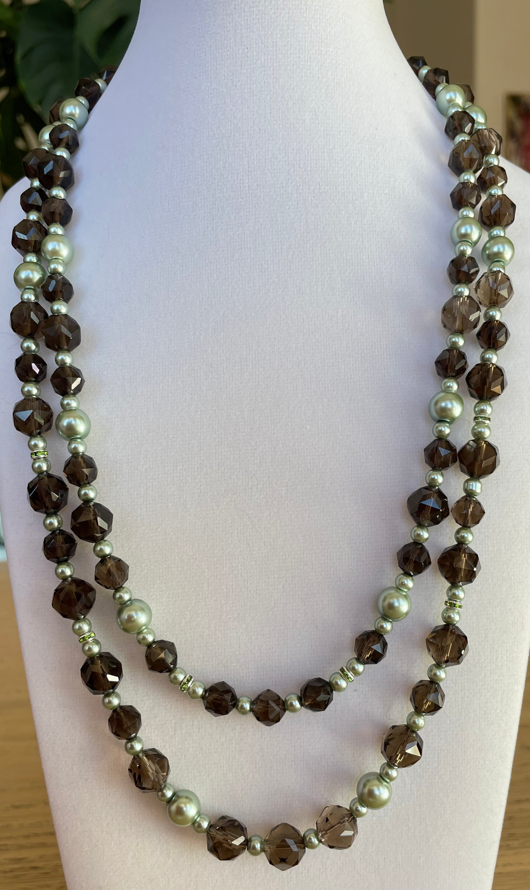 Smoky Quartz with Glass Pearl Necklace made by Tara Kaur